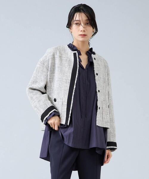 ジャケット ノーカラージャケット ノーカラーツイードジャケット レディース