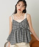 キャミソール チェックリボンキャミチュニックの詳細画像2
