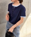 ヘンリーネック tシャツ 半袖 配色レイヤード...の詳細画像4