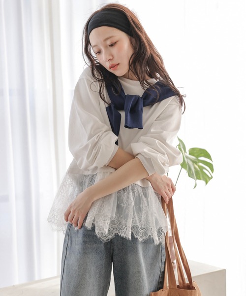 La-gemme（ラジェム） tシャツ 裾レーストップス レディース