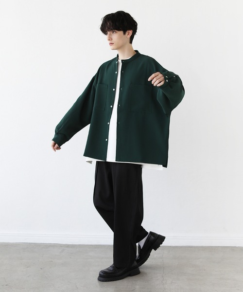 LUNE ダークグリーン プリーツ 長袖シャツ 20251027_MOONLAKERS_biwaki0395