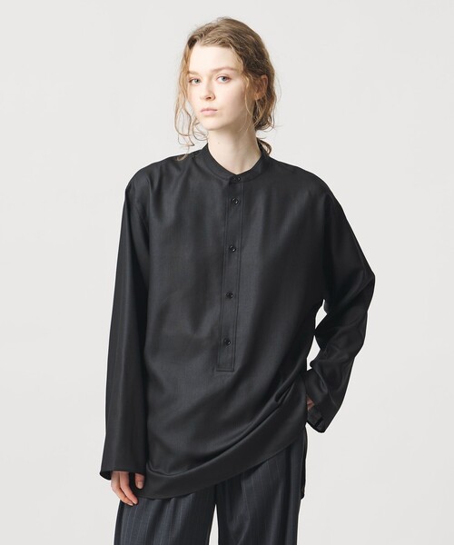 ロエフ LOEFF ブラック シャツ タフタ プルオーバー五分袖ブラウス LOEFF（ロエフ） ブラウス シャツ 「LOEFF」ポリエステルボイル