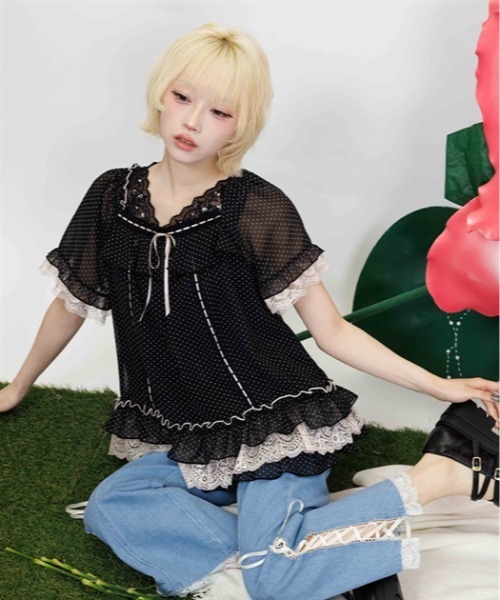 myu：loret（ミュウロレット） ブラウス シャツ 半袖 ドットプリント