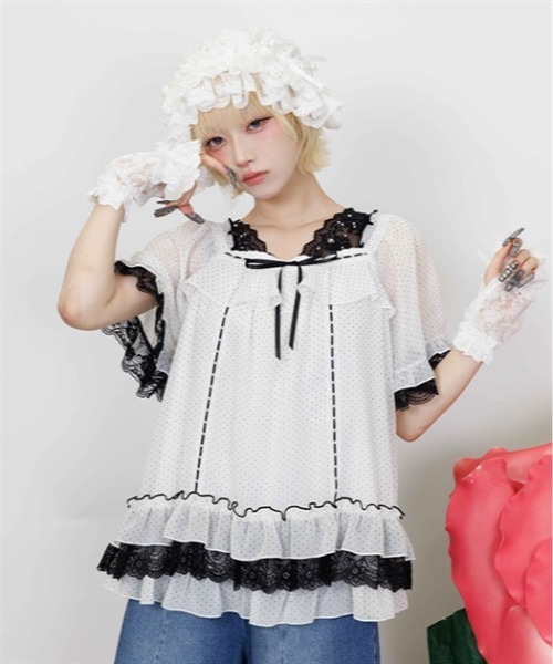 ✨極美品✨ANDMARY✨半袖ブラウス MA154 myu：loret（ミュウロレット） ブラウス シャツ 半袖 ドットプリント