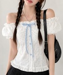 tシャツ 「3色展開」リボンギャザードットオフ...の詳細画像1