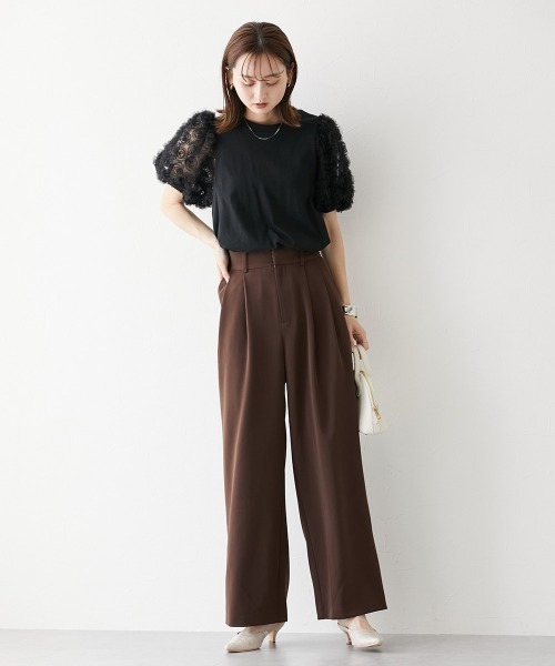 「nissen」 「seeda」スラックス M グレイッシュベージュ レディース_画像9