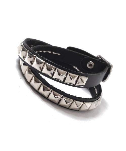 ブレスレット an meets zakka ピラミッドスタッズ2連コードレザー