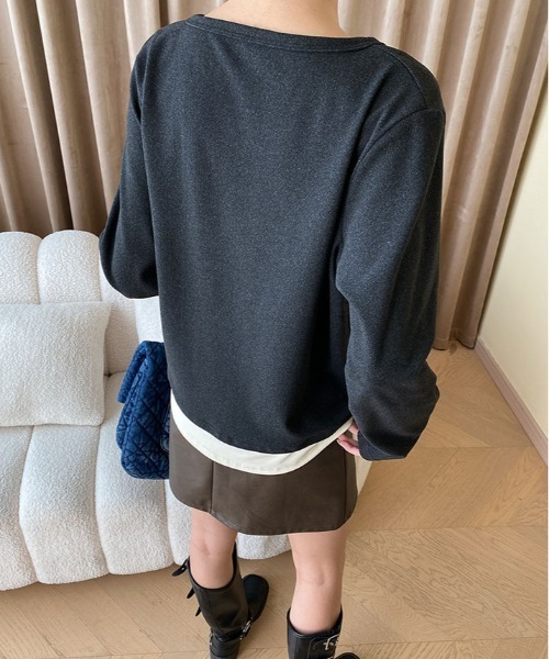 tシャツ シャツレイヤードデザイントップス レディース tシャツ レイヤード デザイン ロング スリーブ トップス