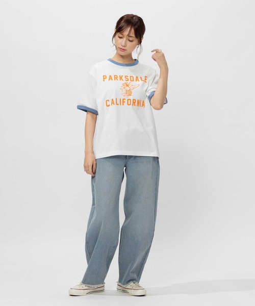 tシャツ 「別注」Champion / リンガー Tシャツ レディース Champion tシャツ 「Champion」リンガープリントTシャツ