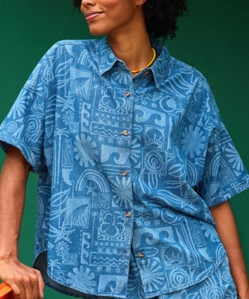 ブラウス シャツ BEACH NOSTALGIA DENI/ロキシー半袖総柄シャツ レディース ROXY ブラウス シャツ BEACH NOSTALGIA DENI/ロキシー半袖総柄