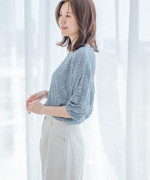 SOEJU　長袖ブラウス　シャツ　レディース　薄手 Sサイズ JAYRO ブラウス シャツ 5分袖ショート丈レースプルオーバー