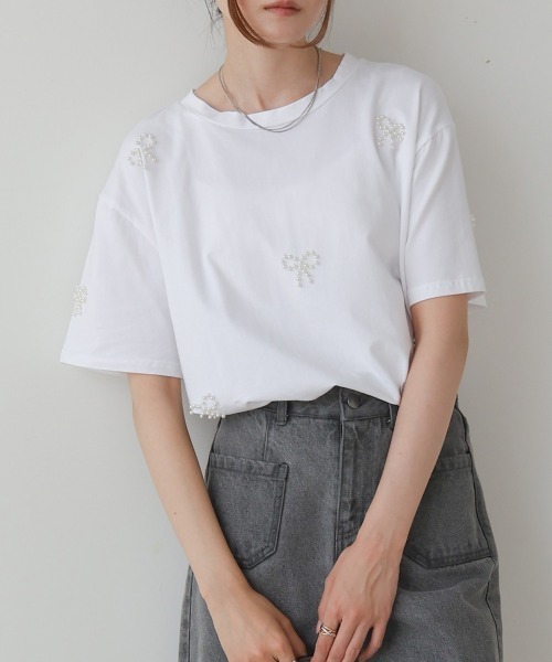 babylclub トップス Tシャツ DIAVEL tシャツ 綿100 パールリボントップス レディース : ZOZOTOWN