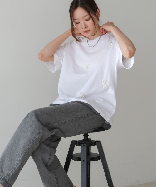 BAB（バブ） tシャツ リボンパールTシャツ レディース : ZOZOTOWN