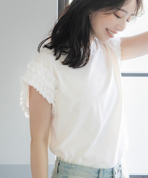 tシャツ 肩フリルテレコTOPS レディース 楽天市場】メゾピアノ(mezzo piano)肩開きフリル テレコ半袖T