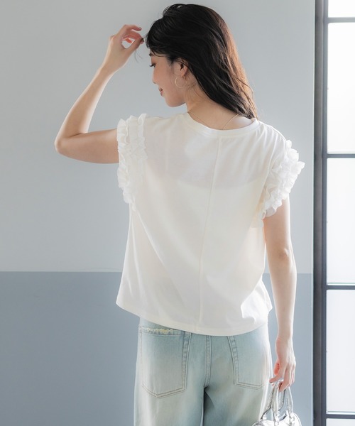 tシャツ 肩フリルテレコTOPS レディース 楽天市場】メゾピアノ(mezzo piano)肩開きフリル テレコ半袖T
