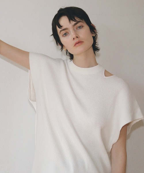 カットソー(長袖/七分) MANOF MESH SLEEVE LAYERED TOPS MANOF（マノフ） tシャツ LAYERED THERMAL KNIT TOPS レディース
