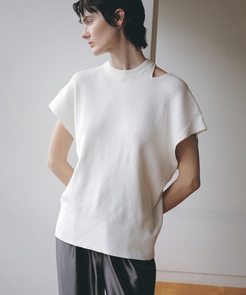 カットソー(長袖/七分) MANOF MESH SLEEVE LAYERED TOPS MANOF（マノフ） tシャツ LAYERED THERMAL KNIT TOPS レディース