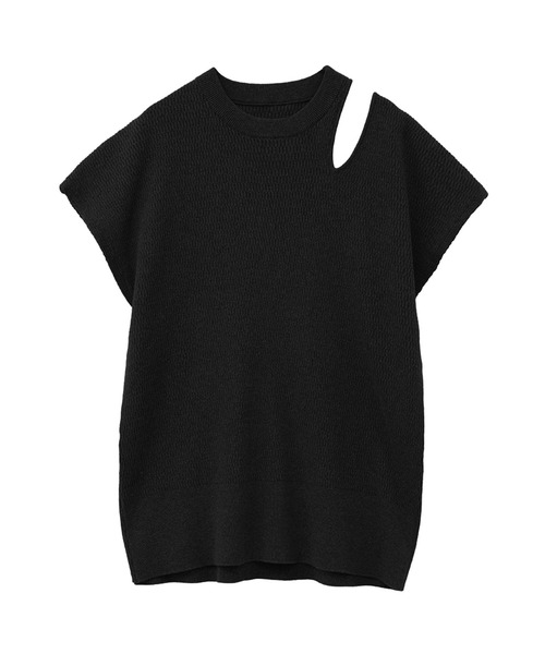 トップス MANOF HOLE KNIT TOPS BLACK MANOF（マノフ） tシャツ LAYERED THERMAL KNIT TOPS レディース