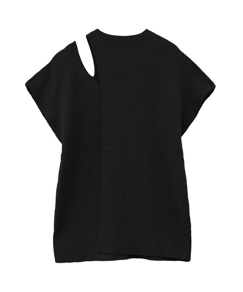 トップス MANOF HOLE KNIT TOPS BLACK MANOF（マノフ） tシャツ LAYERED THERMAL KNIT TOPS レディース