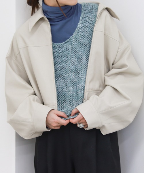 Didot.showroom　ステンカラー中綿レザーオーバージャケット hwyl ステンカラーコート コート レザージャケット レディース