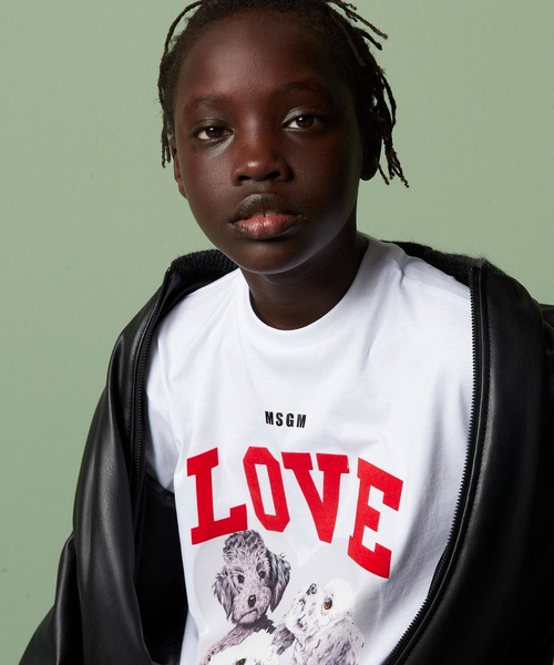 MSGM KIDS tシャツ LOVE DOGS グラフィックTシャツ キッズ 子供服