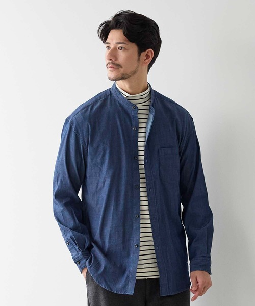 ヴィンテージライクデニムバンドカラーシャツ　美品 ヴィンテージライクデニムバンドカラーシャツ 美品