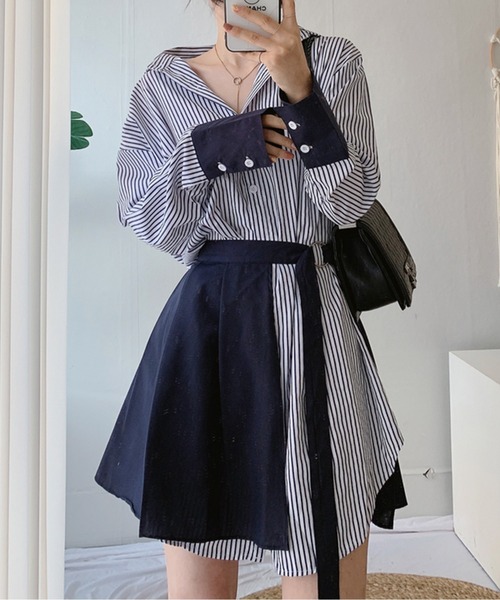 ワンピース セットアップ風 プリーツスカート ミモレ 大人上品 ノースリーブバックプリーツスカート ミモレ丈ワンピースドレス