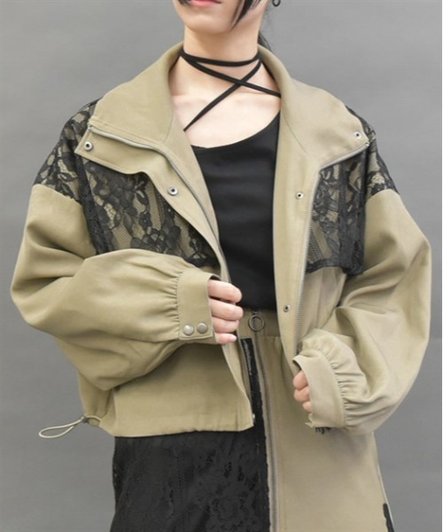 レディースショート axes femme ブルゾン アウター レース切替ショートブルゾン