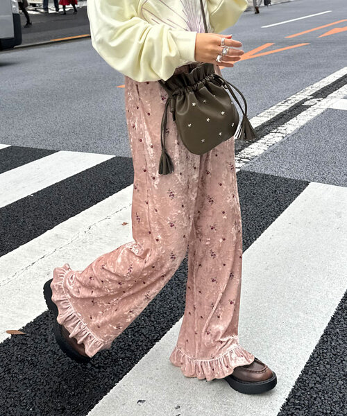 CIAOPANIC パンツ ベロアフラワーフリルパンツ レディース
