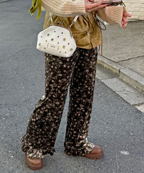 CIAOPANIC パンツ ベロアフラワーフリルパンツ レディース