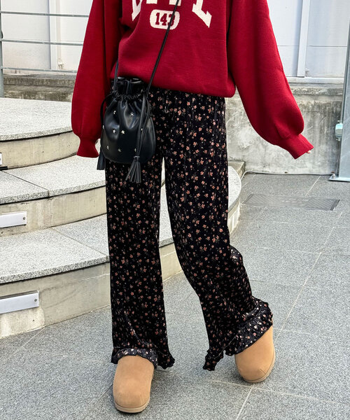 ☆新品未使用　ベルパーチ　ベロアお花とフリフリパンツ　L CIAOPANIC パンツ ベロアフラワーフリルパンツ レディース