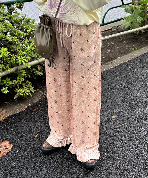 CIAOPANIC パンツ ベロアフラワーフリルパンツ レディース