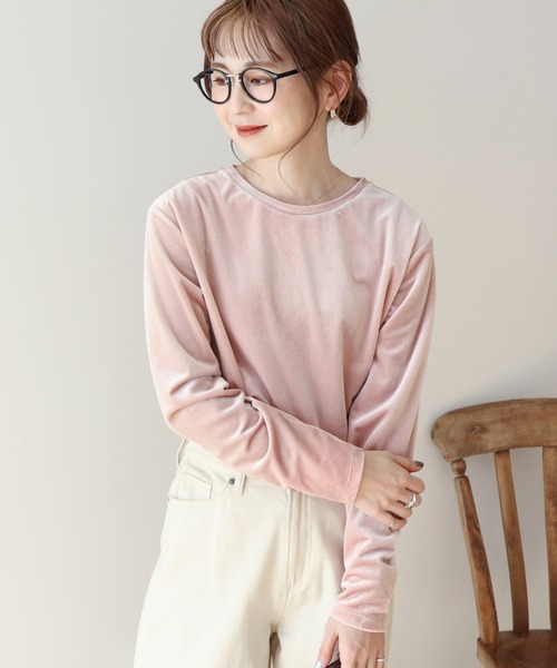 tシャツ 「MODE NORM CORE」チュールベロアルーズプルオーバー レディース AMERICAN HOLIC tシャツ ベロアクルーネックカットプルオーバー