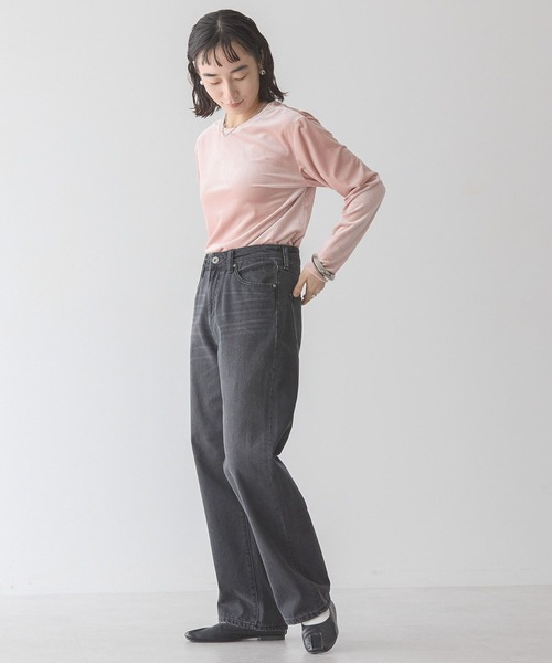 tシャツ 「MODE NORM CORE」チュールベロアルーズプルオーバー レディース ベロアクルーネックカットプルオーバー[品番：EHEW0047416