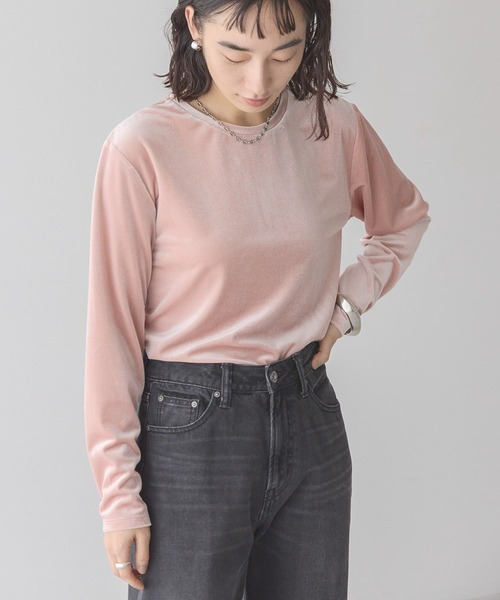 tシャツ ルーズネックカットプルオーバー レディース AMERICAN HOLIC tシャツ ベロアクルーネックカットプルオーバー