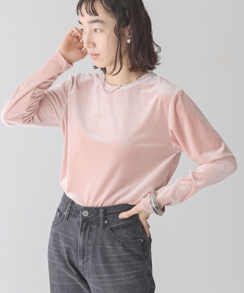 tシャツ 「MODE NORM CORE」チュールベロアルーズプルオーバー レディース AMERICAN HOLIC tシャツ ベロアクルーネックカットプルオーバー