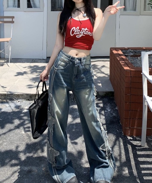lilful ジーンズ デニム デニムパンツ ダメージスターモチーフ