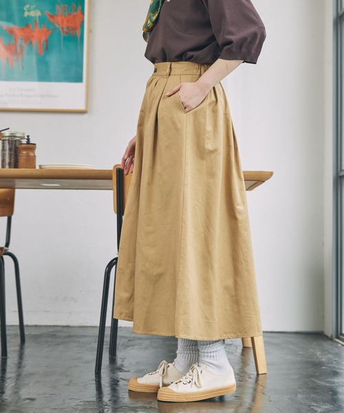 ⚫︎専用⚫︎Brahmin ブラーミンベージュ ロングスカート チノ風タックスカート スカート フロントタック フレア チノ ロングスカート
