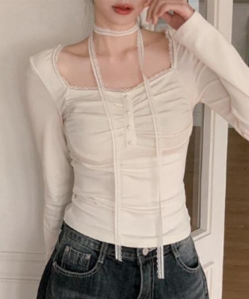 tシャツ レースタイシャーリングボタントップス/2025 SS COLLECTION レディース