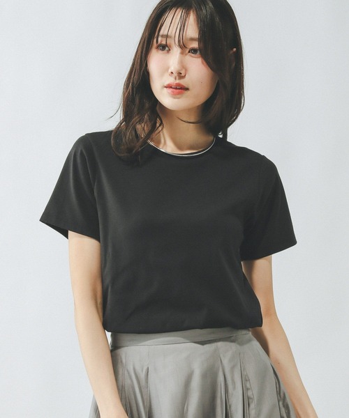 tシャツ 「ストレッチ」ジャージーベロアクルーネックT レディース Ray BEAMS（レイ ビームス）ストレッチ ベロア クルーネック T