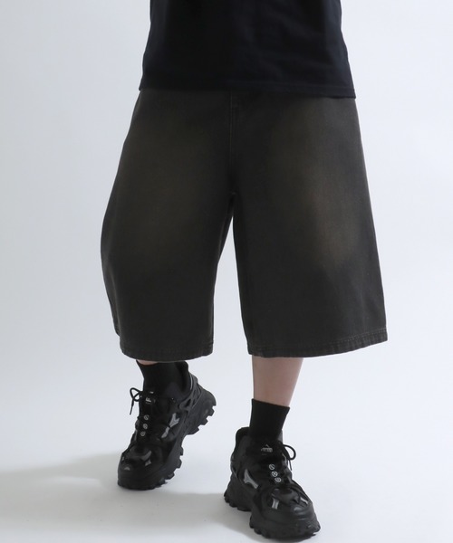 ジーンズ 12ozオーバーダイデニムワイドハーフパンツ/デニム