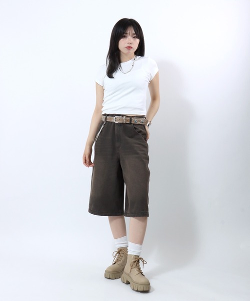ワイドパンツ ハーフパンツ ジーンズ 短パン 12ozオーバーダイ デニム