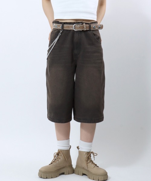 ワイドパンツ ハーフパンツ ジーンズ 短パン 12ozオーバーダイ デニム