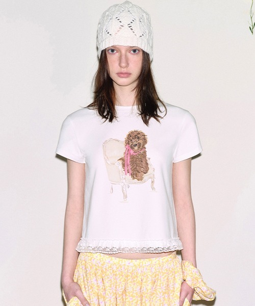 tシャツ ドッグプリント レースヘム 半袖Tシャツ FC25S203「Fano Studios」「2025SS」 レディース メンズ