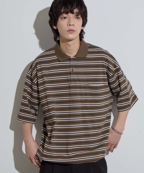 【汚れ加工】ヒステリックグラマー ロゴ刺繡 マルチボーダー ポロシャツ フリー FREAK OUT刺繍 ポロシャツ|HYSTERIC GLAMOUR MEN | HYSTERIC