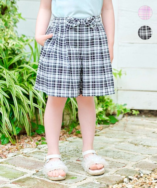 カラフルチェック柄キュロットパンツパッチワーク any FAM パンツ チェック柄キュロット キッズ 子供服 女の子