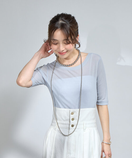 tシャツ 「着回し力抜群」ベアテレコカットソー レディース La boutique Bonbon tシャツ 「着回し力抜群」シアーテレコ5分袖