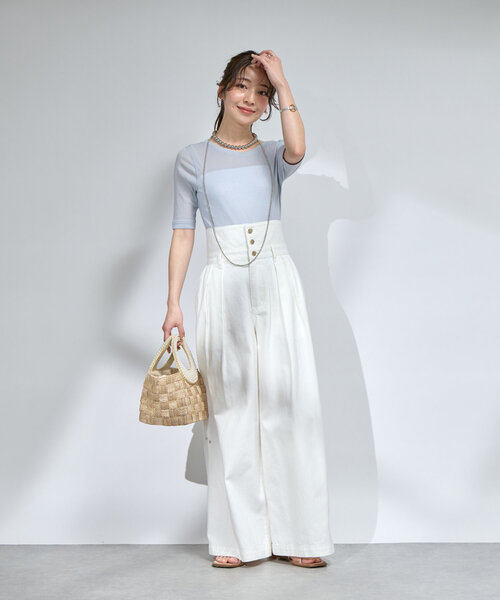 tシャツ 「着回し力抜群」シアーテレコ5分袖前後２WAYカットソー レディース La boutique Bonbon tシャツ 「着回し力抜群」シアーテレコ5分袖