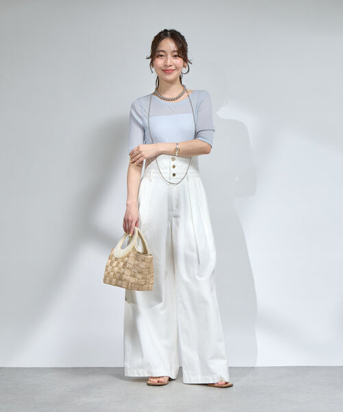 tシャツ 「着回し力抜群・女性らしさを演出」前後2WAYフレア袖レースカットソー レディース La boutique Bonbon tシャツ 「着回し力抜群」シアーテレコ5分袖