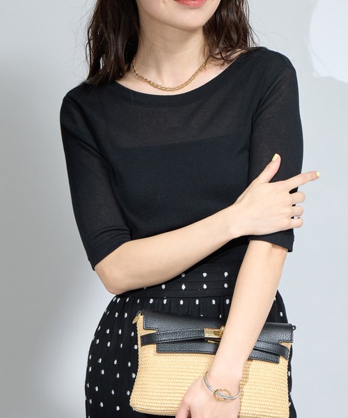 tシャツ 「着回し力抜群」シアーテレコ5分袖前後２WAYカットソー レディース